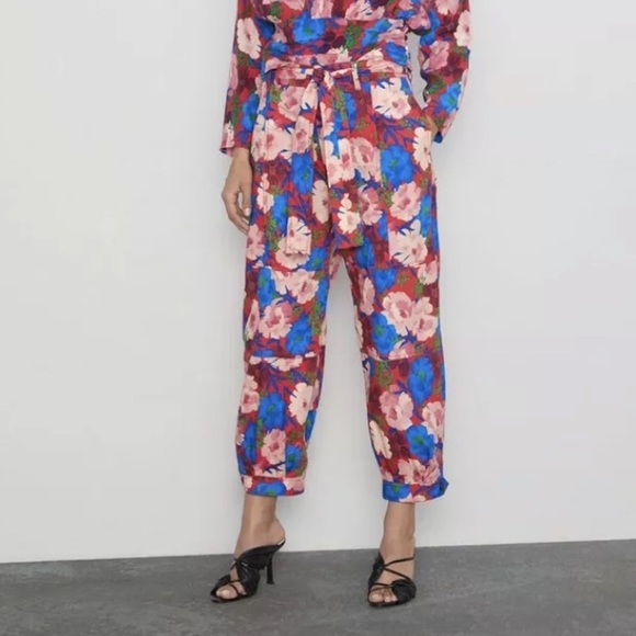 Zara Belted Floral Print Pants - Picture 2 of 12